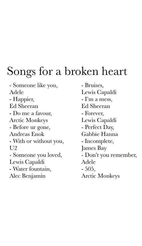 songs for a broken heart